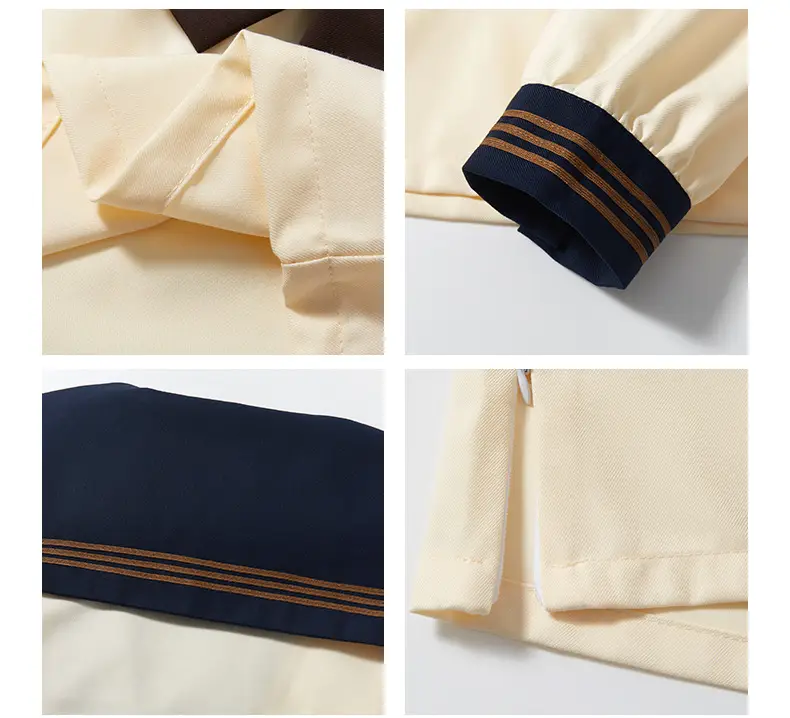 Women's Cream Navy V-Neck School Shirt with Tie Front — feature 12