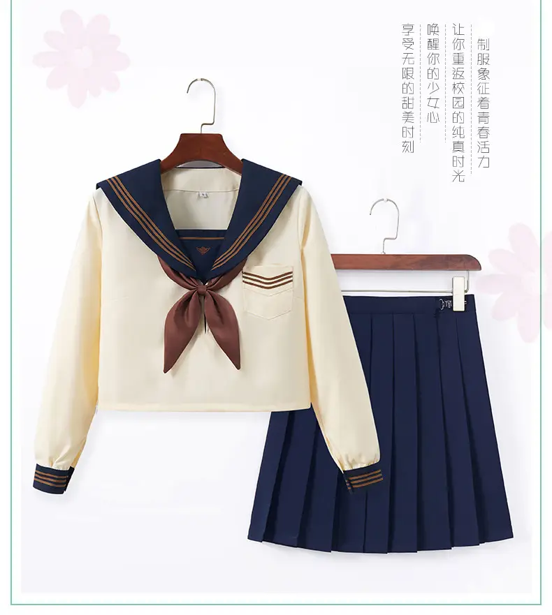 Women's Cream Navy V-Neck School Shirt with Tie Front — feature 2