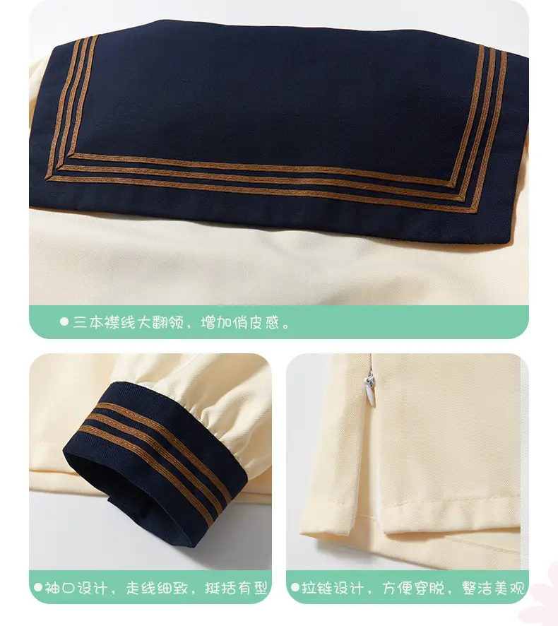 Women's Cream Navy V-Neck School Shirt with Tie Front — feature 7