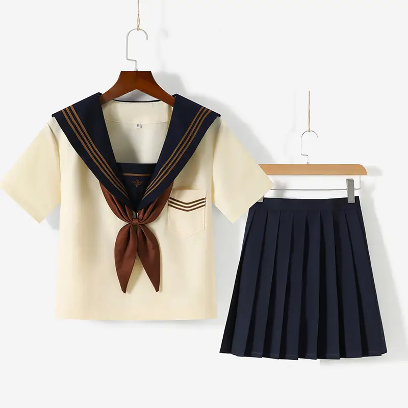 Women's Cream Navy V-Neck School Shirt with Tie Front - Image 6