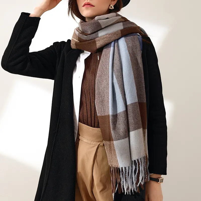 Women Winter Plaid Tassel Scarf Warm Cashmere - Image 14
