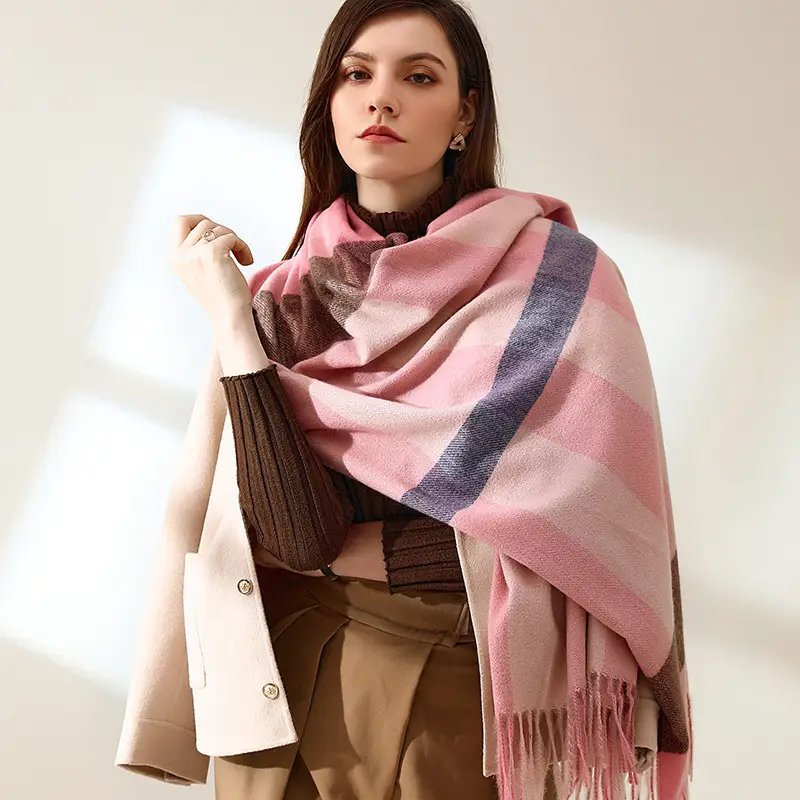 Women Winter Plaid Tassel Scarf Warm Cashmere - Image 15