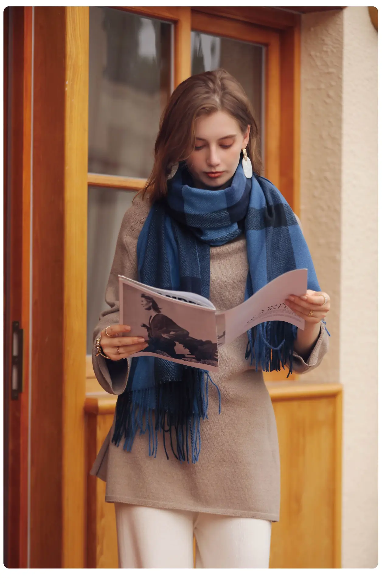 Women Winter Plaid Tassel Scarf Warm Cashmere — feature 10