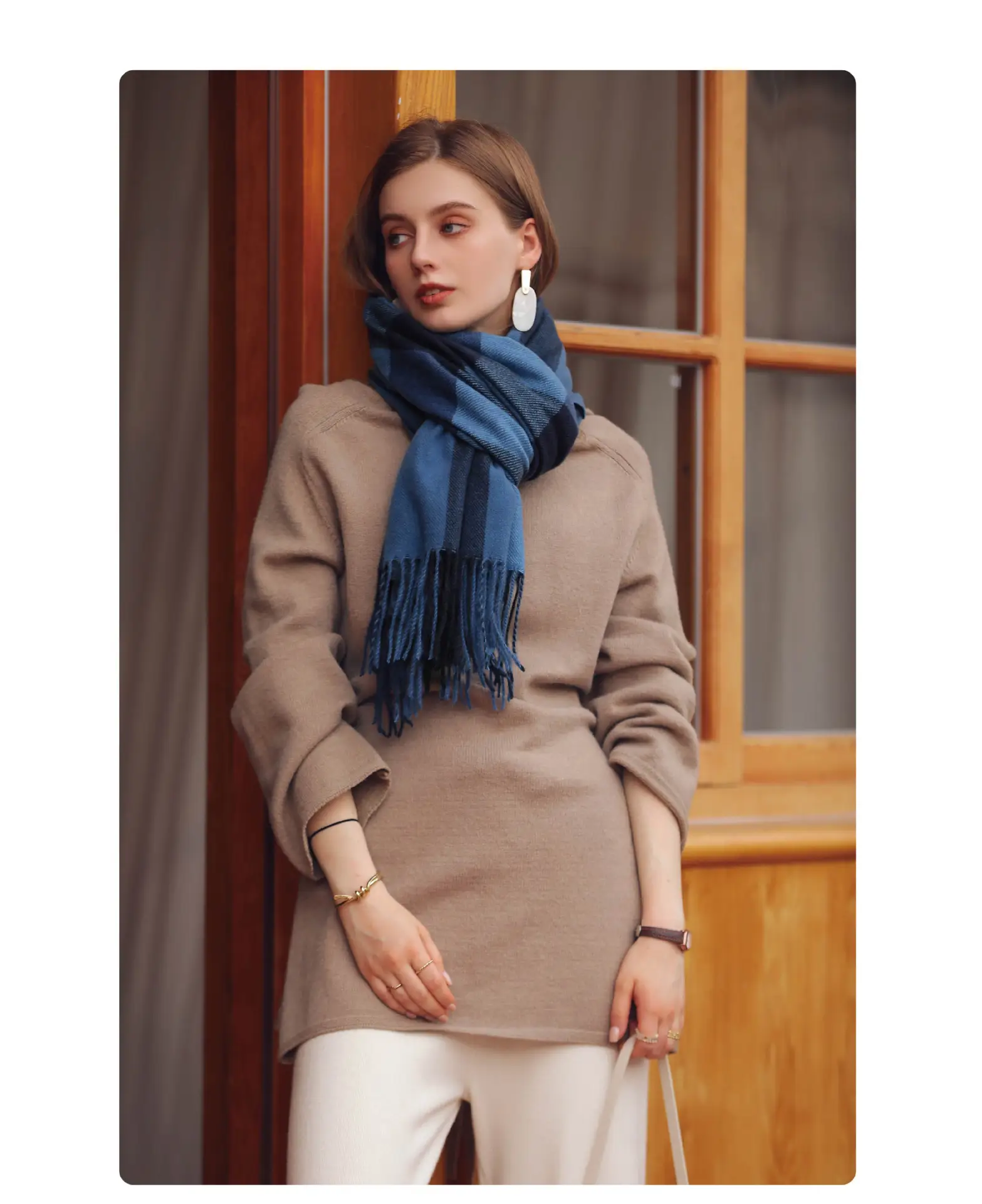 Women Winter Plaid Tassel Scarf Warm Cashmere — feature 11