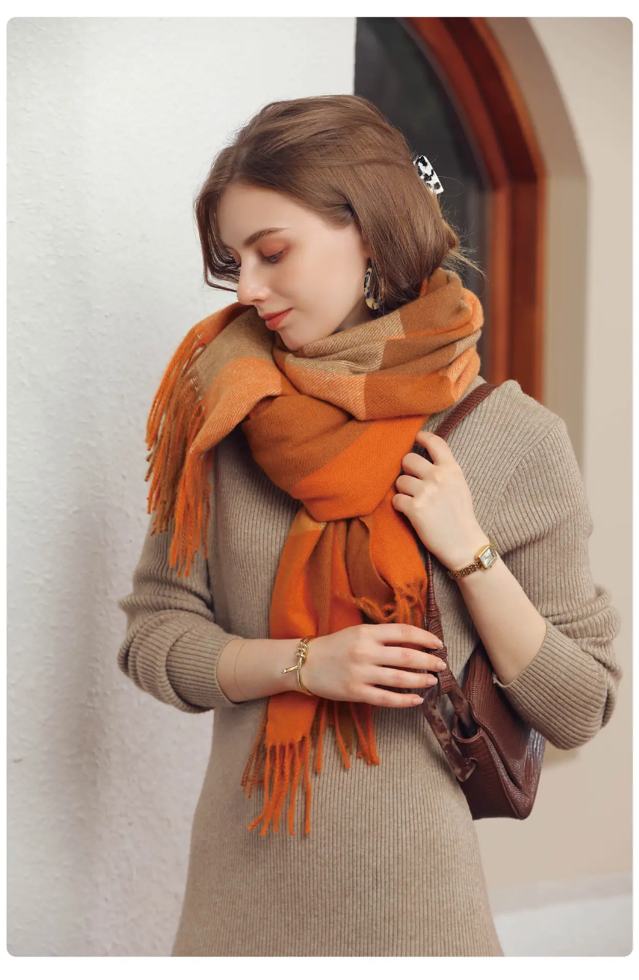 Women Winter Plaid Tassel Scarf Warm Cashmere — feature 12