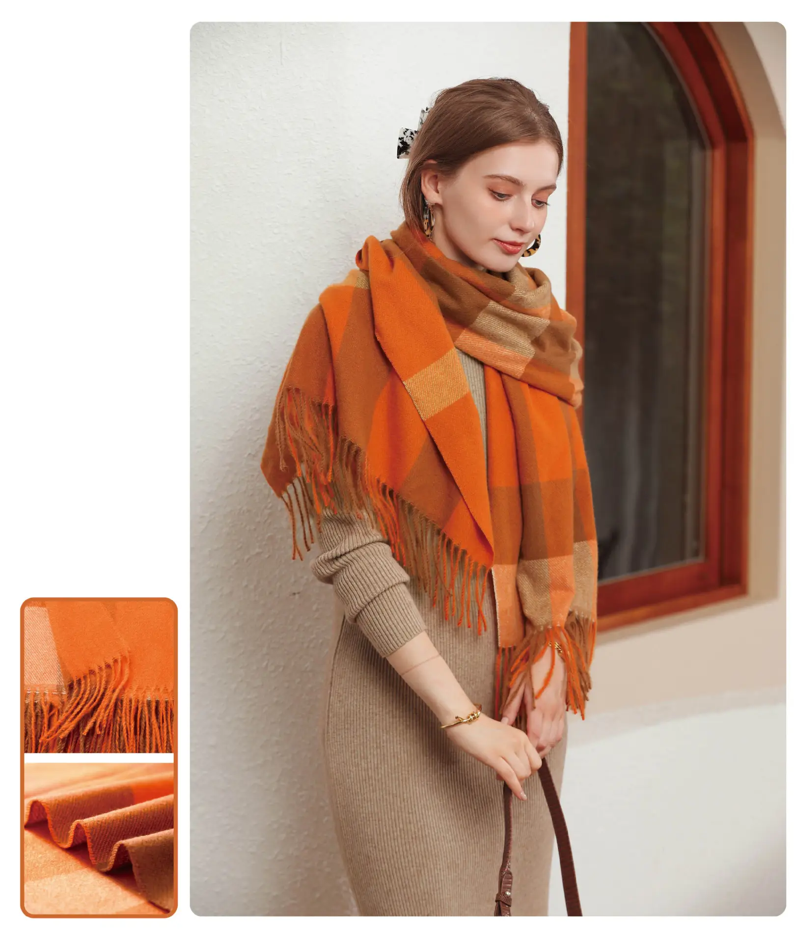 Women Winter Plaid Tassel Scarf Warm Cashmere — feature 13