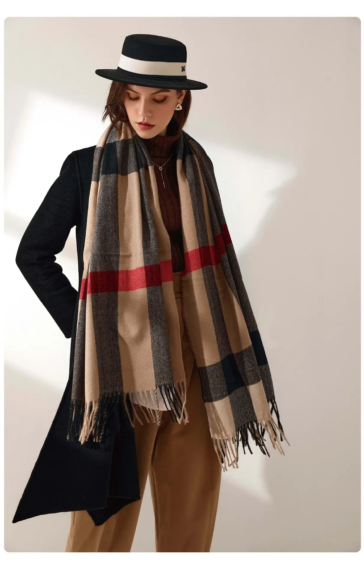 Women Winter Plaid Tassel Scarf Warm Cashmere — feature 15