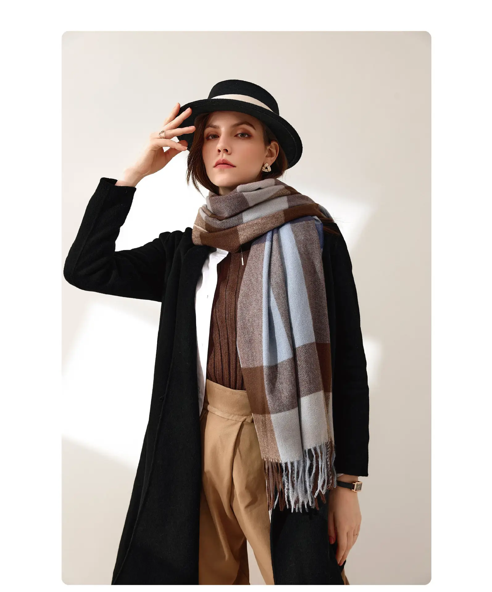 Women Winter Plaid Tassel Scarf Warm Cashmere — feature 18