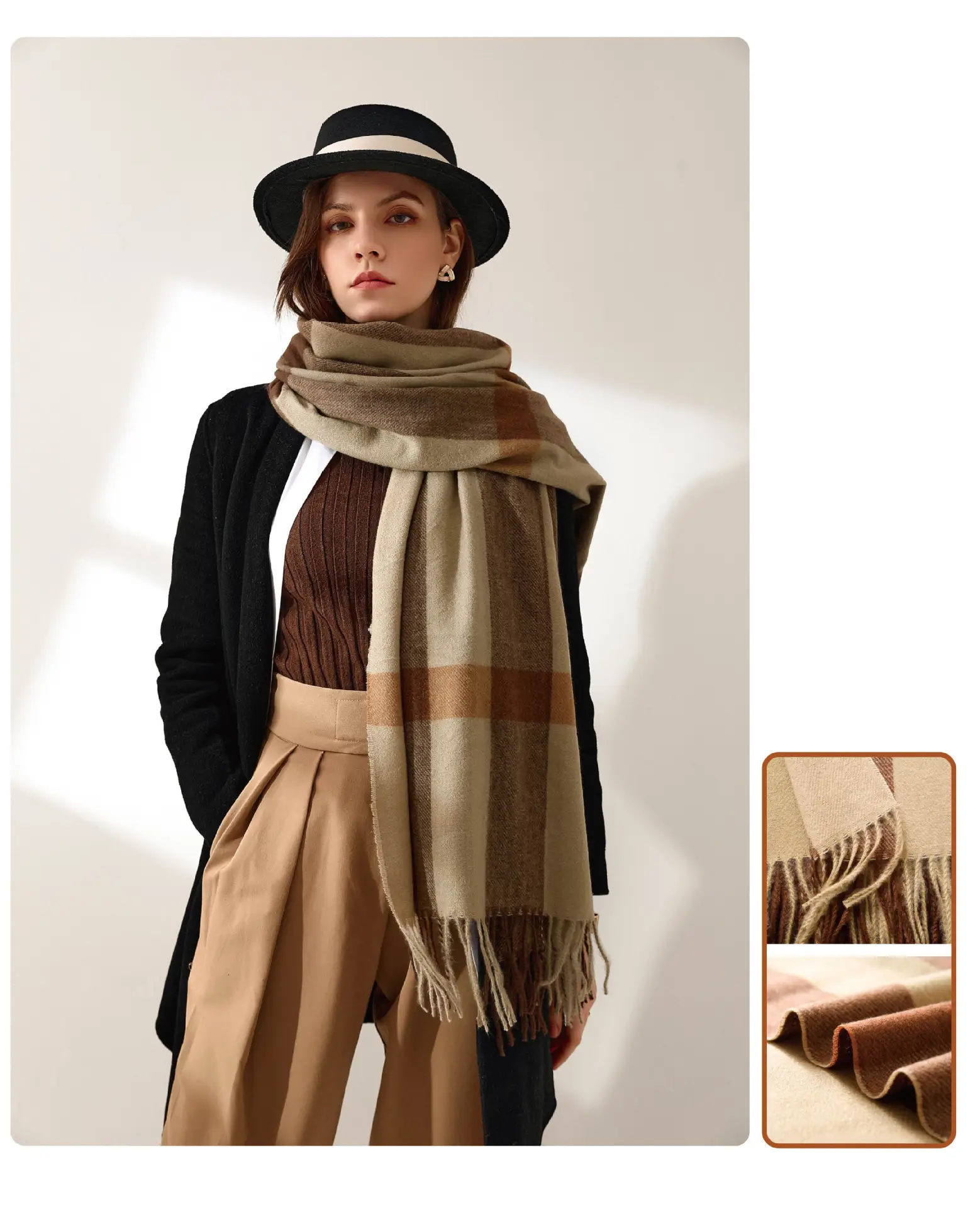 Women Winter Plaid Tassel Scarf Warm Cashmere — feature 19