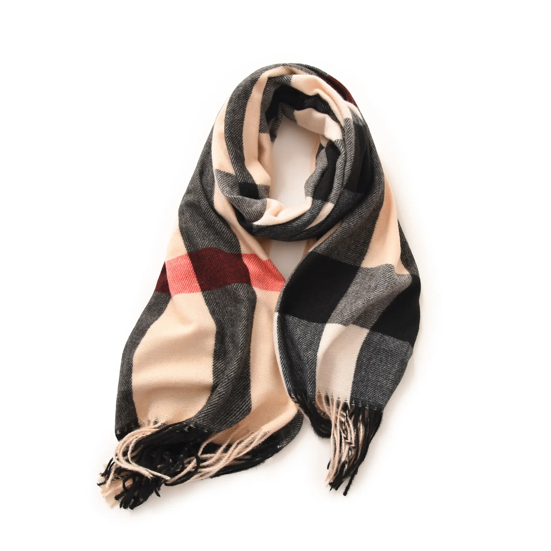 Women Winter Plaid Tassel Scarf Warm Cashmere - Image 2