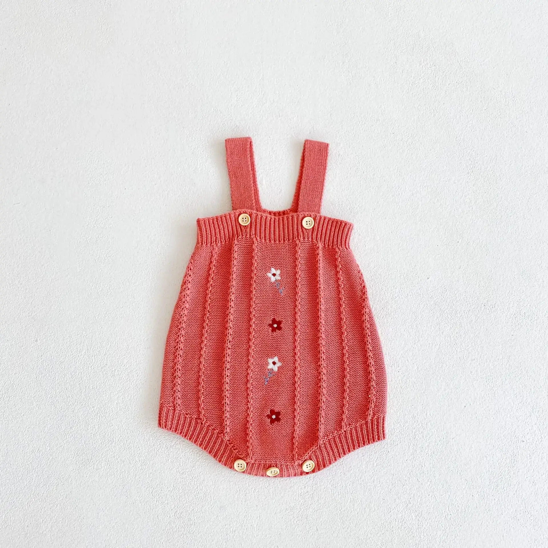 Red Embroidered Baby Suit Two-Piece Knitted Set - Image 2