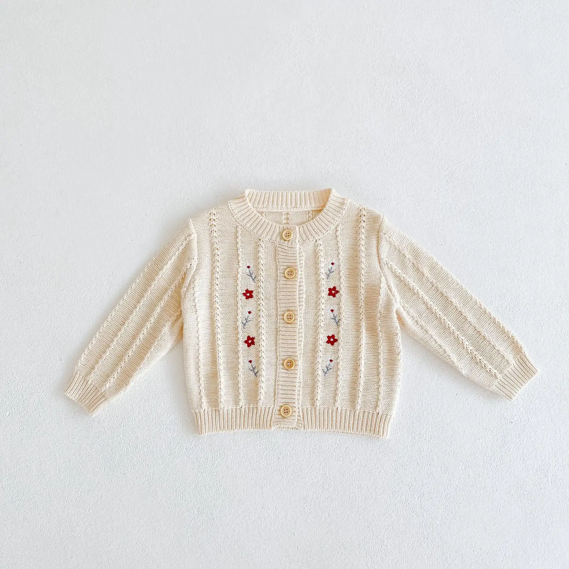 Red Embroidered Baby Suit Two-Piece Knitted Set - Image 3