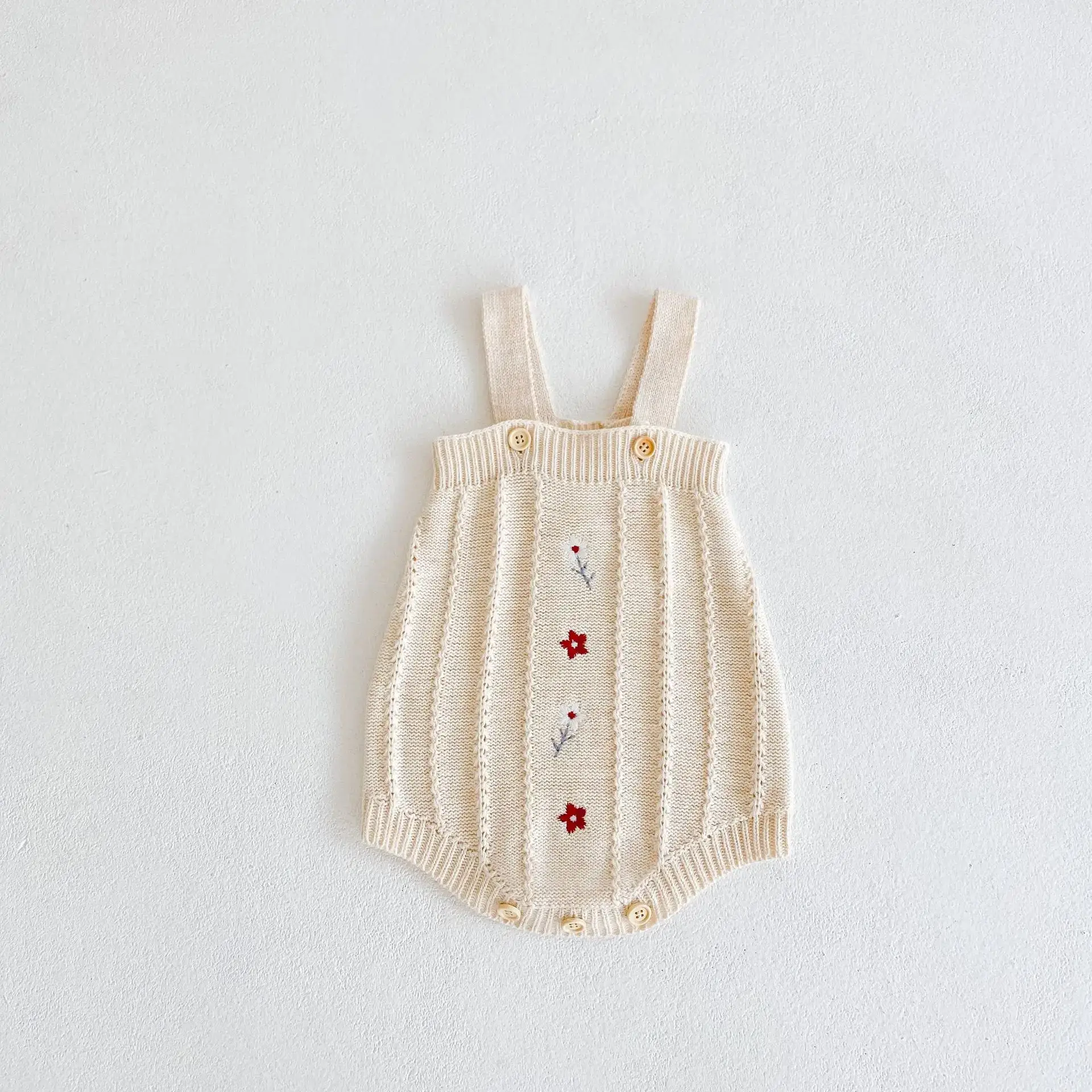 Red Embroidered Baby Suit Two-Piece Knitted Set - Image 4