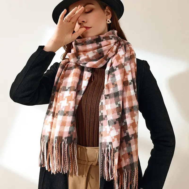 2023 New Plaid Tassel Shawl Women Winter Warm - Image 9