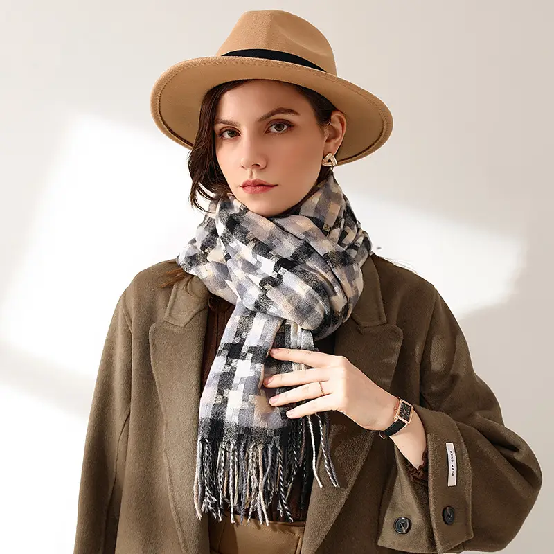 2023 New Plaid Tassel Shawl Women Winter Warm - Image 10