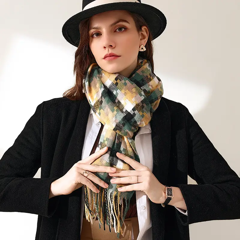 2023 New Plaid Tassel Shawl Women Winter Warm - Image 11