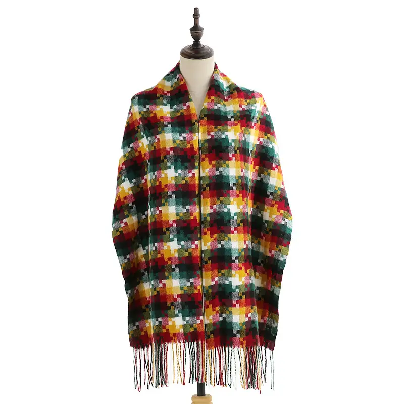 2023 New Plaid Tassel Shawl Women Winter Warm - Image 12