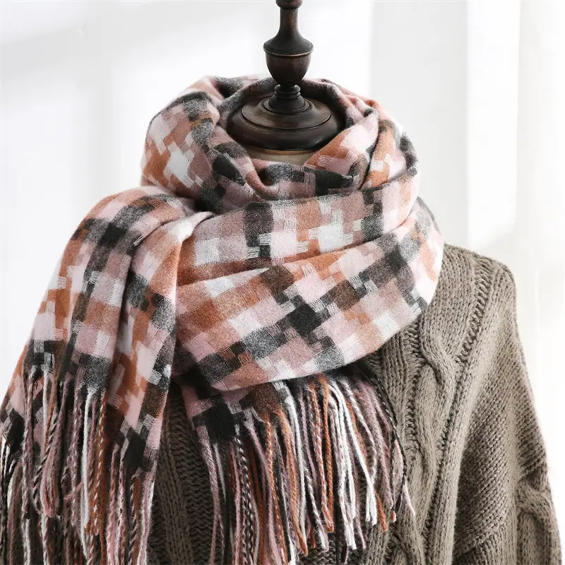 2023 New Plaid Tassel Shawl Women Winter Warm - Image 3