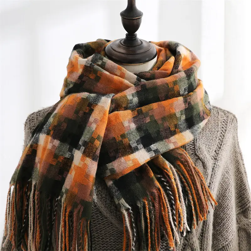 2023 New Plaid Tassel Shawl Women Winter Warm - Image 4