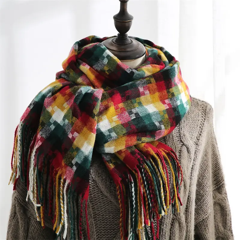 2023 New Plaid Tassel Shawl Women Winter Warm - Image 5