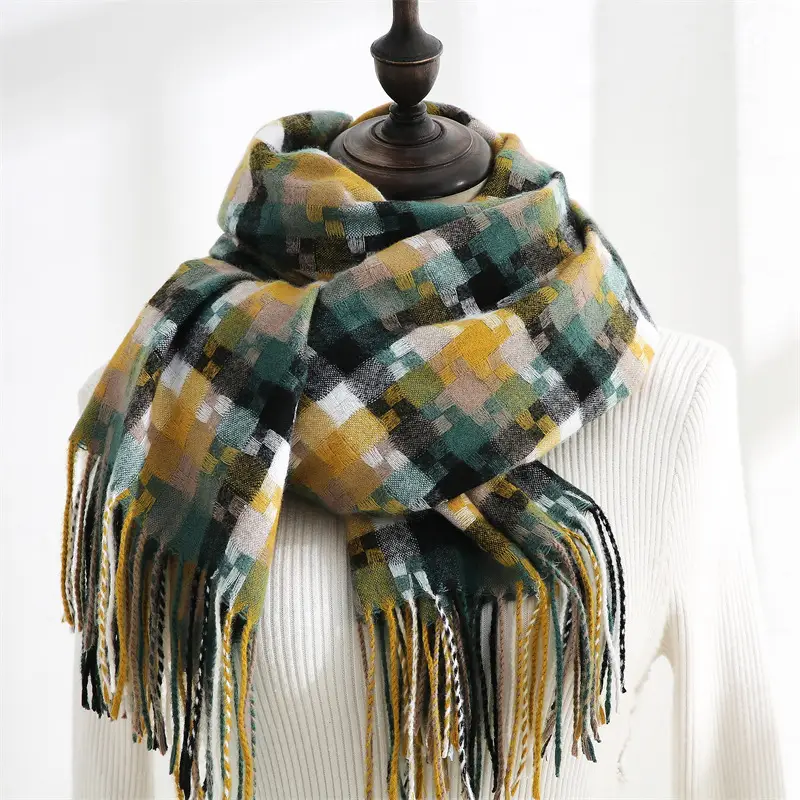 2023 New Plaid Tassel Shawl Women Winter Warm - Image 6