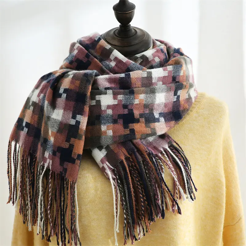 2023 New Plaid Tassel Shawl Women Winter Warm - Image 7
