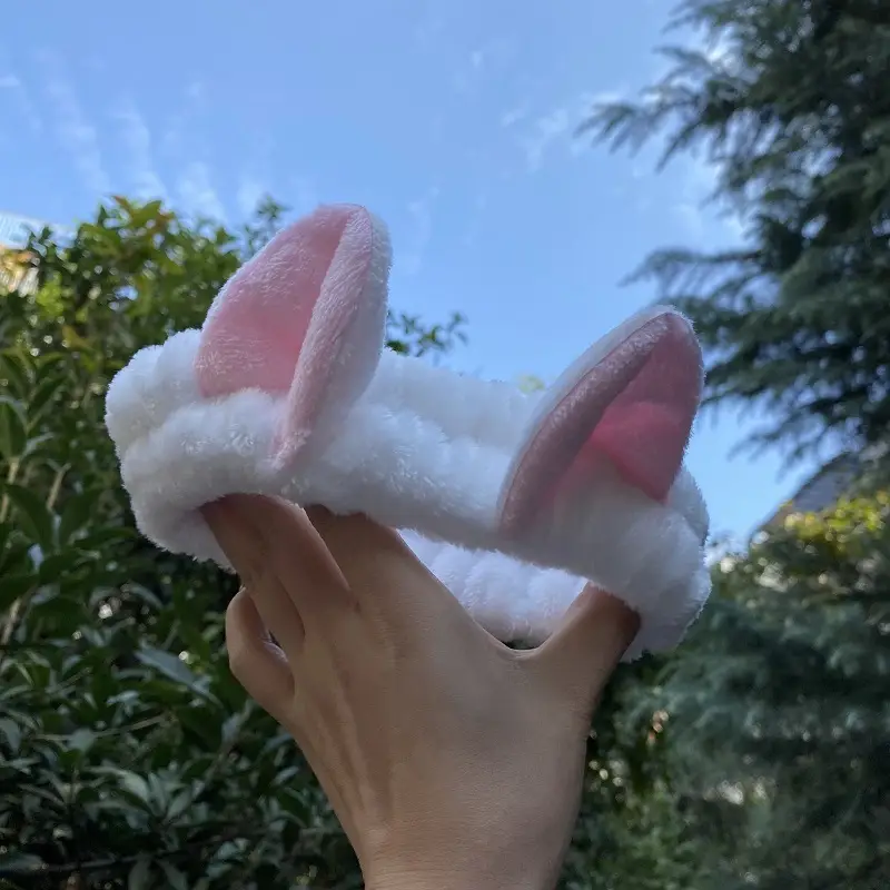 Cute Cat Ear Headband Soft Plush Light Blue - Image 2