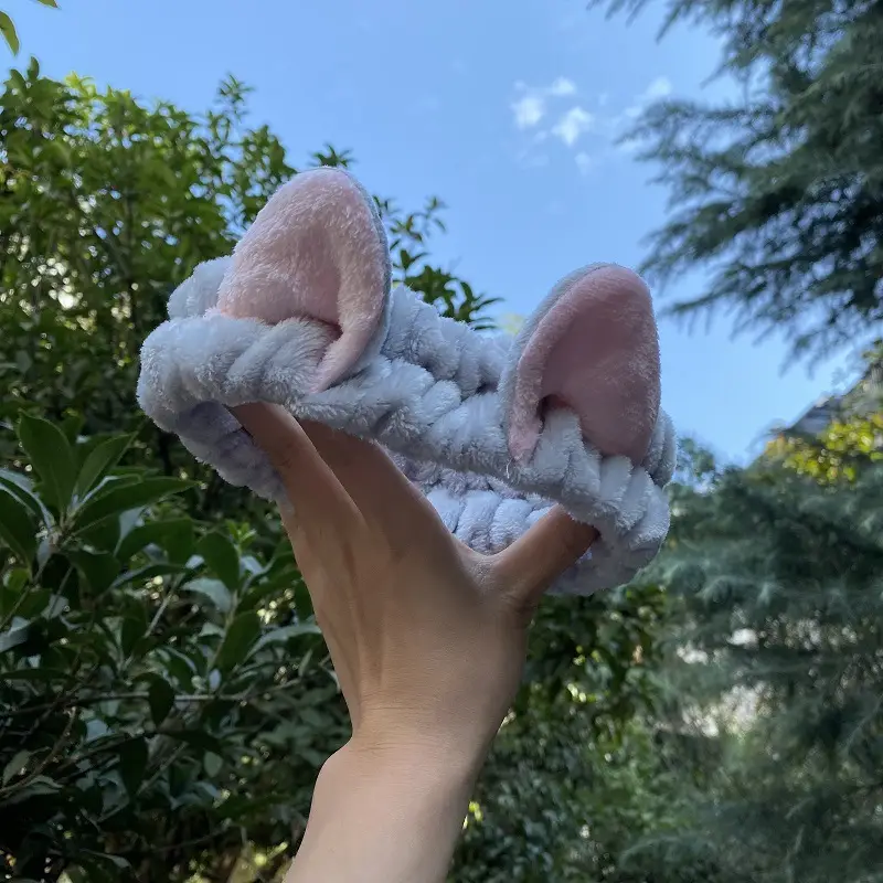 Cute Cat Ear Headband Soft Plush Light Blue - Image 3