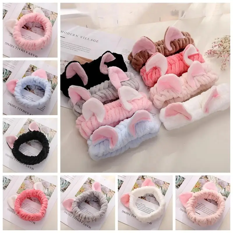 Cute Cat Ear Headband Soft Plush Light Blue - Image 6