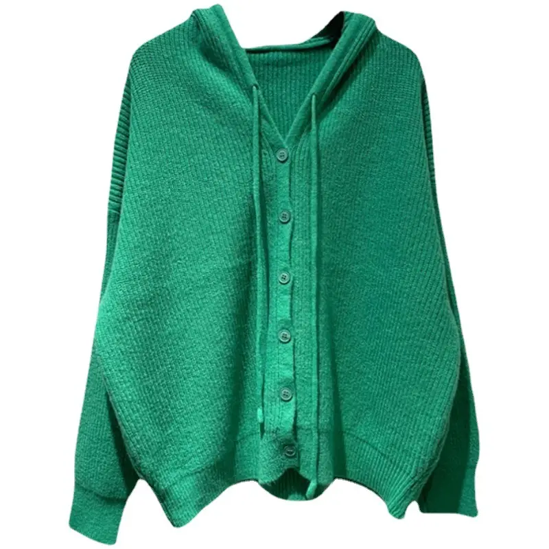 Green Knitted Hooded Cardigan for Women - Image 8
