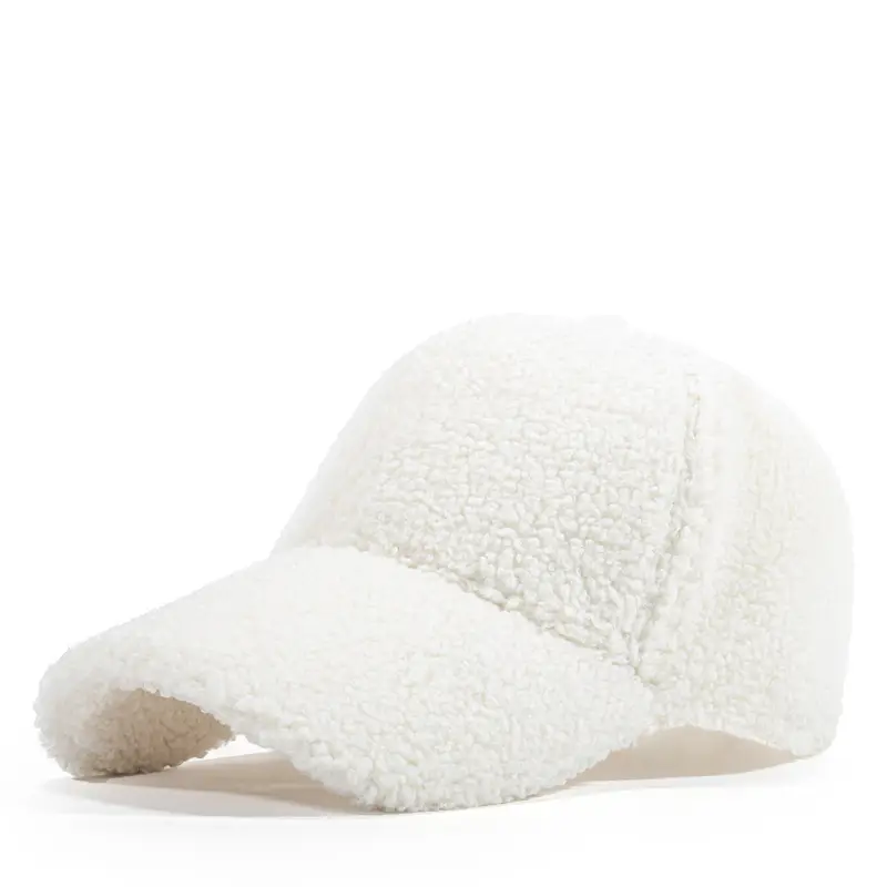White Wool Baseball Cap for Men Women Winter Casual - Image 2