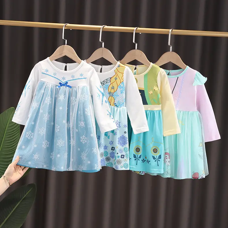 Girls' Frozen Elsa Princess Dress Long Sleeve Mesh Dress - Image 33