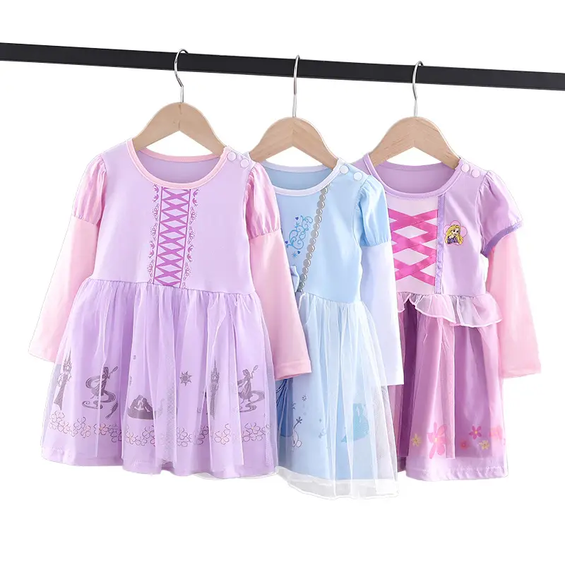 Girls' Frozen Elsa Princess Dress Long Sleeve Mesh Dress - Image 34