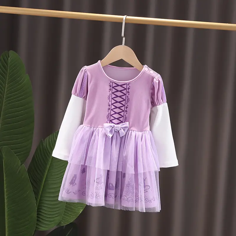 Girls' Frozen Elsa Princess Dress Long Sleeve Mesh Dress - Image 9