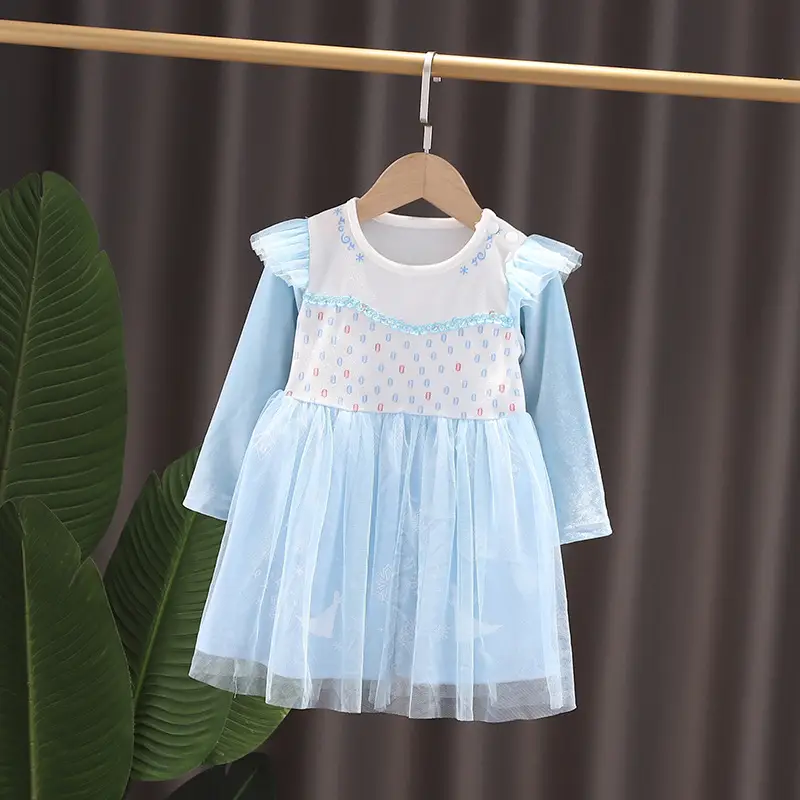 Girls' Frozen Elsa Princess Dress Long Sleeve Mesh Dress - Image 10