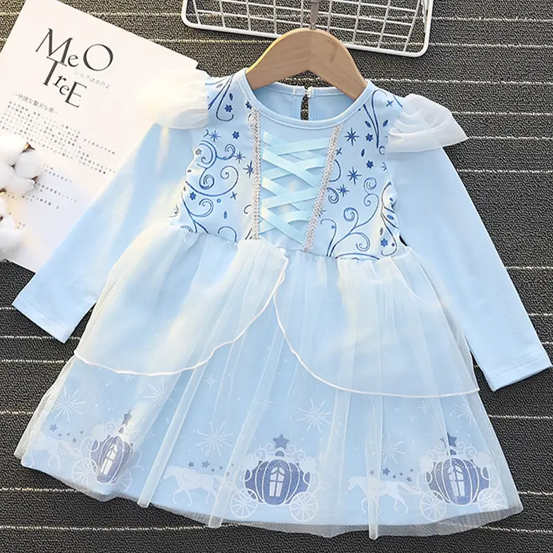 Girls' Frozen Elsa Princess Dress Long Sleeve Mesh Dress - Image 27