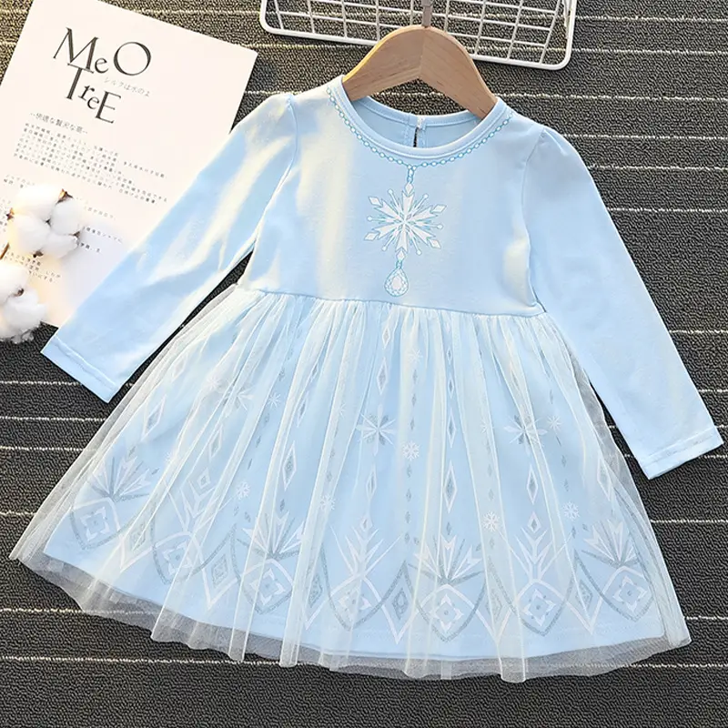 Girls' Frozen Elsa Princess Dress Long Sleeve Mesh Dress - Image 29