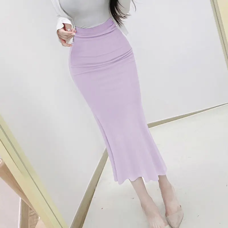 Light Purple High Waist Fishtail Skirt for Women