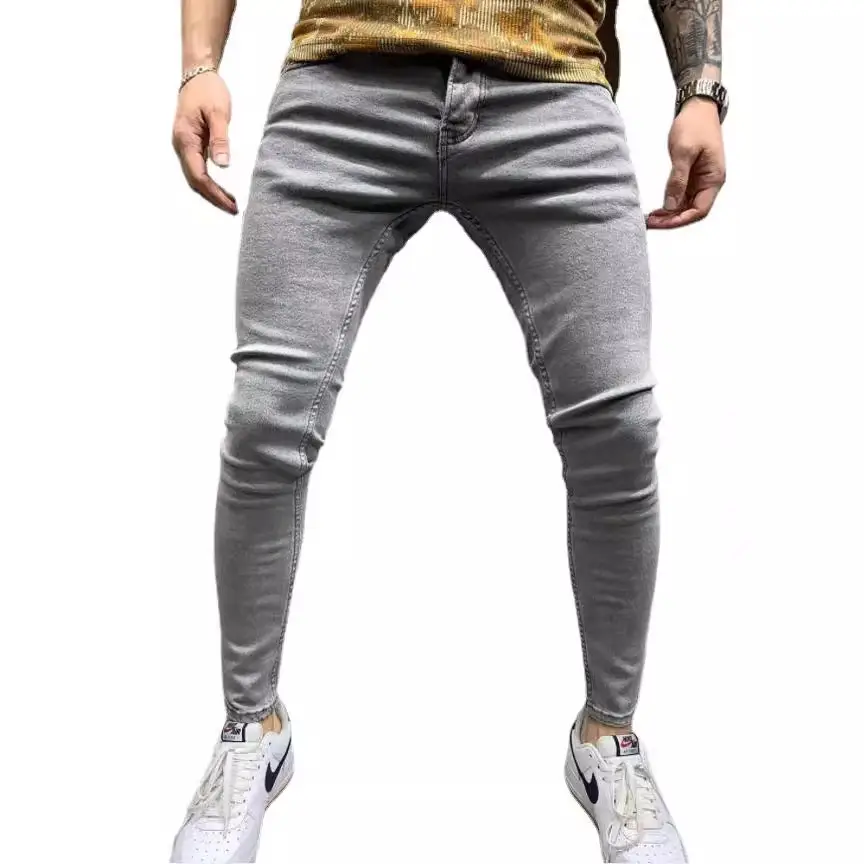 Men's Grey Elastic Tight Jeans Large Quantity - Image 9