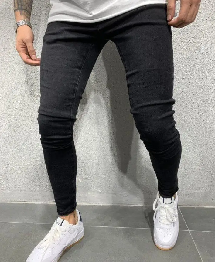 Men's Grey Elastic Tight Jeans Large Quantity - Image 3