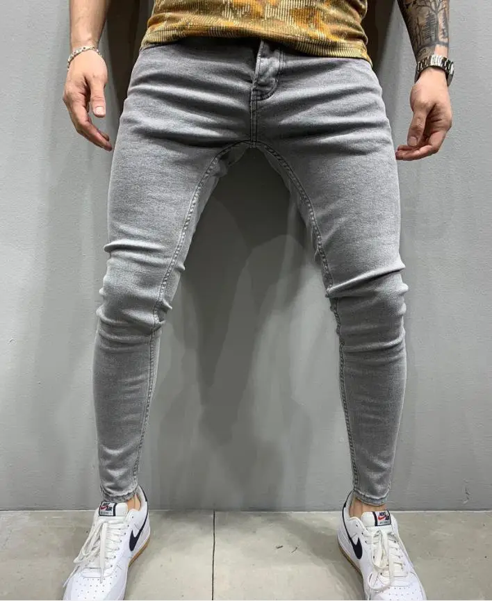 Men's Grey Elastic Tight Jeans Large Quantity - Image 4