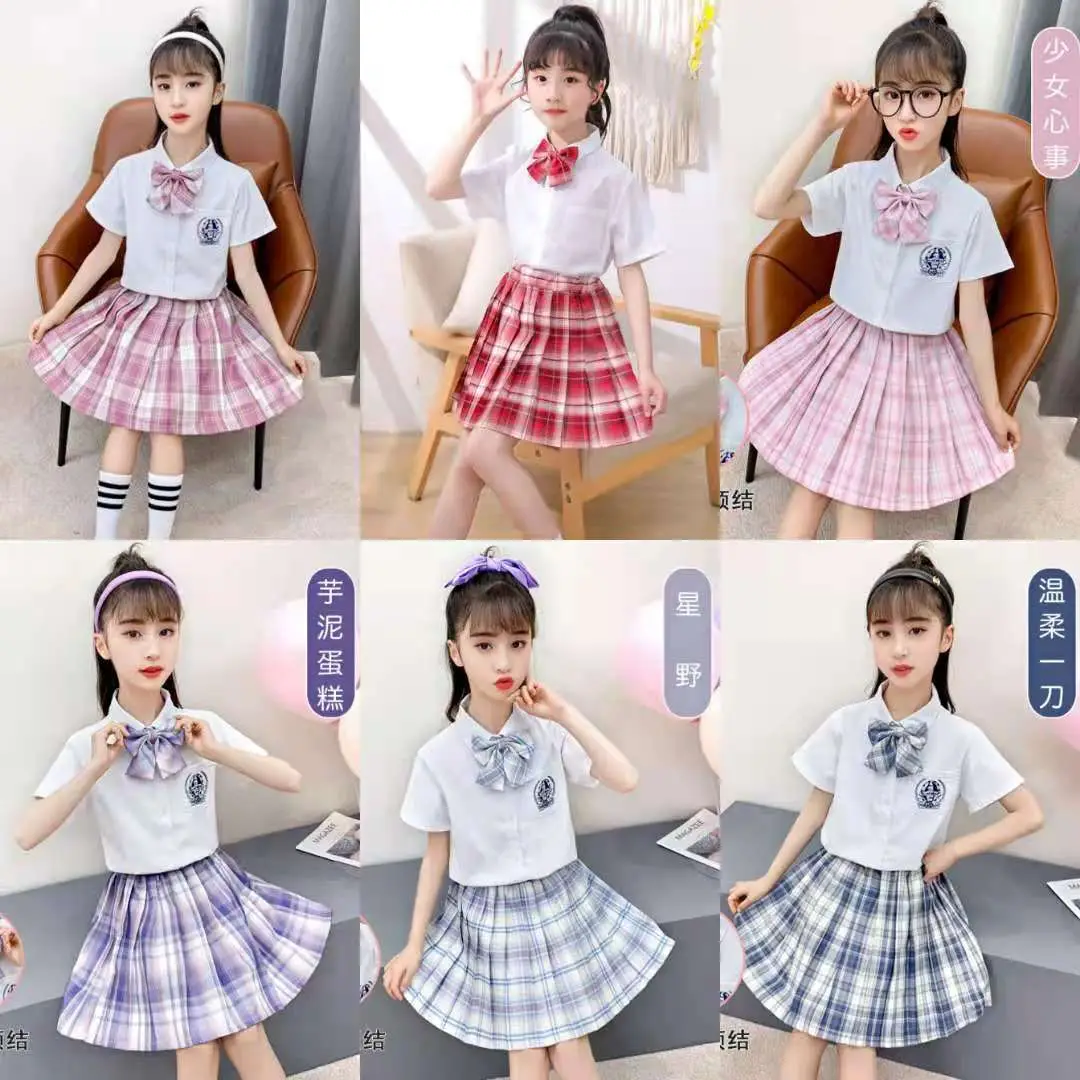 Girls Plaid Skirt Set with Bow & White Socks - Image 11