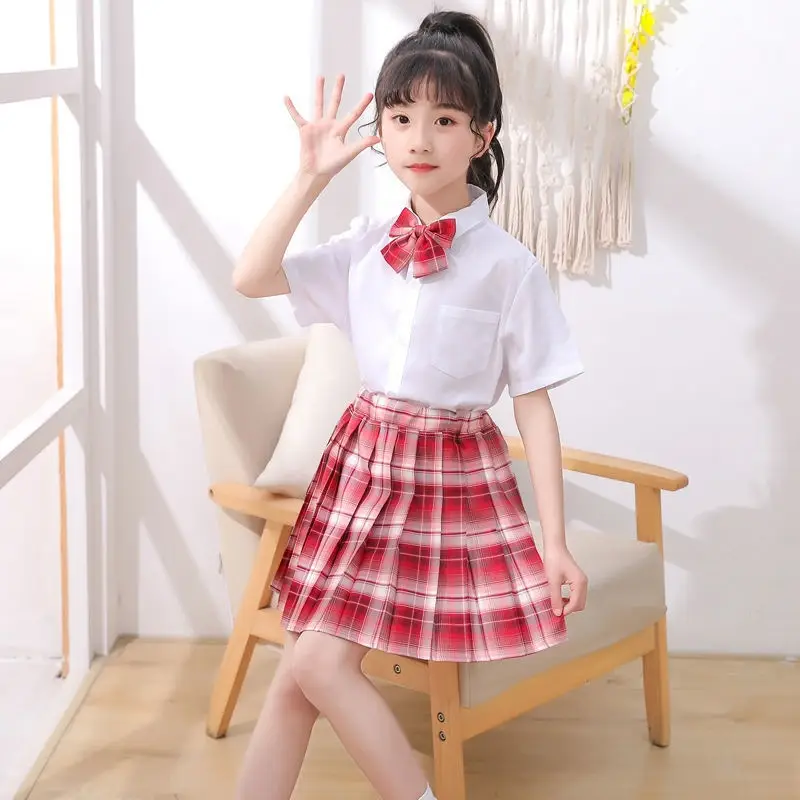 Girls Plaid Skirt Set with Bow & White Socks - Image 3