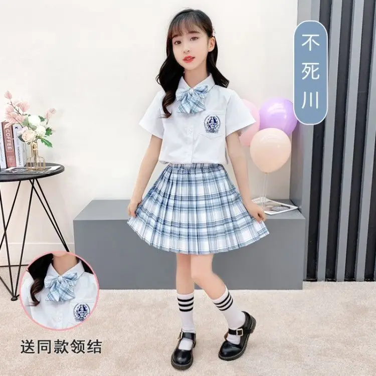Girls Plaid Skirt Set with Bow & White Socks - Image 4