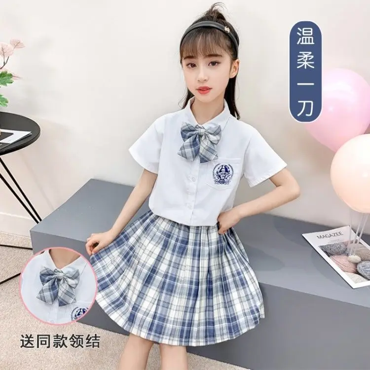 Girls Plaid Skirt Set with Bow & White Socks - Image 7