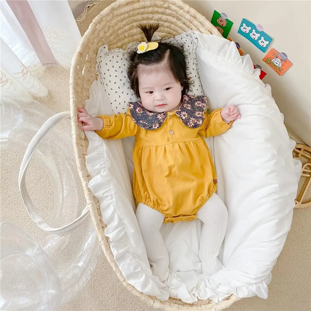 New Korean Style Baby Fart Clothes Set Yellow Cream - Image 3