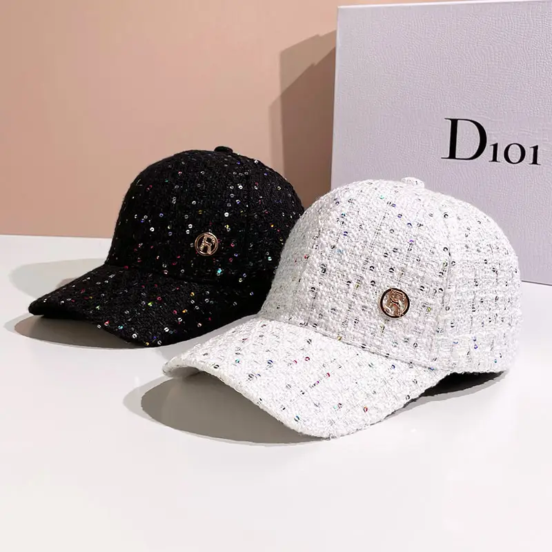Women's Sequin R Letter Baseball Cap White Spring Autumn Winter