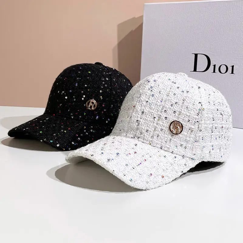 Women's Sequin R Letter Baseball Cap White Spring Autumn Winter - Image 4