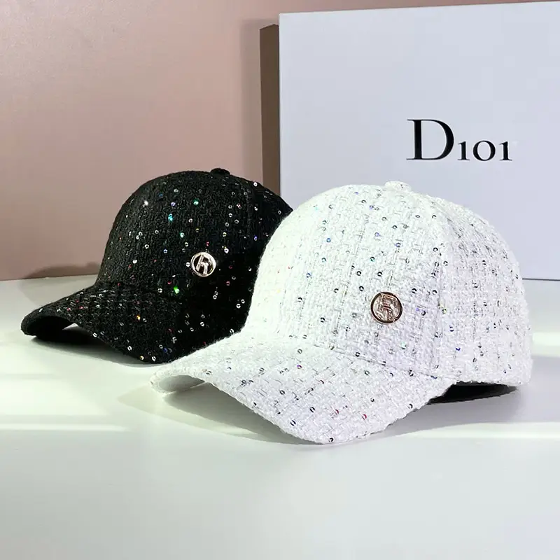 Women's Sequin R Letter Baseball Cap White Spring Autumn Winter - Image 5