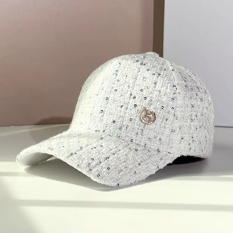 Women's Sequin R Letter Baseball Cap White Spring Autumn Winter - Image 2